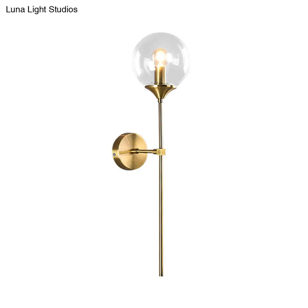 DecorBites™ DecorBites™ Modernist Round Wall Lamp with Clear/Amber/Smoke Gray Glass & Metal Pencil Arm - Bedside Sconce Light Fixture