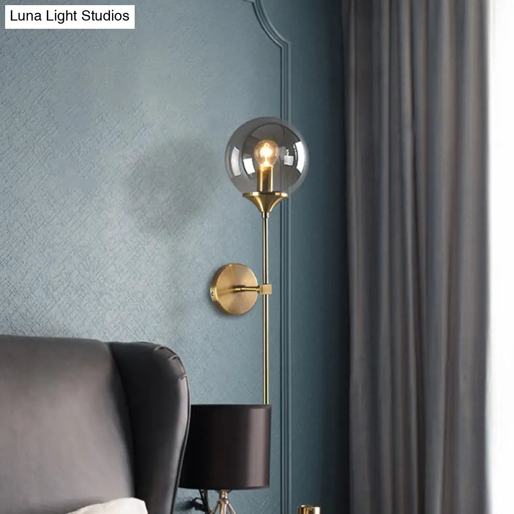 DecorBites™ DecorBites™ Modernist Round Wall Lamp with Clear/Amber/Smoke Gray Glass & Metal Pencil Arm - Bedside Sconce Light Fixture