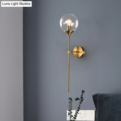 DecorBites™ DecorBites™ Modernist Round Wall Lamp with Clear/Amber/Smoke Gray Glass & Metal Pencil Arm - Bedside Sconce Light Fixture