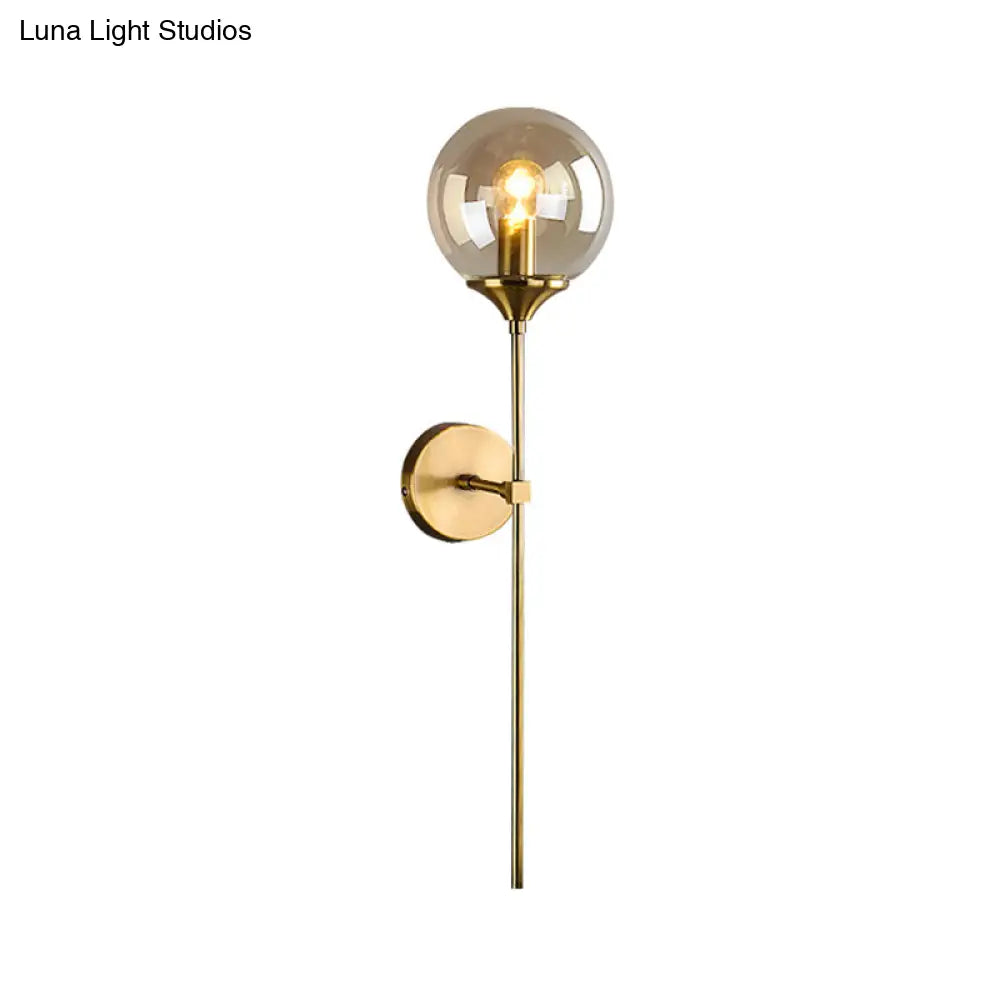 DecorBites™ DecorBites™ Modernist Round Wall Lamp with Clear/Amber/Smoke Gray Glass & Metal Pencil Arm - Bedside Sconce Light Fixture