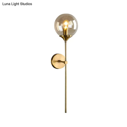 DecorBites™ DecorBites™ Modernist Round Wall Lamp with Clear/Amber/Smoke Gray Glass & Metal Pencil Arm - Bedside Sconce Light Fixture