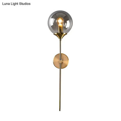 DecorBites™ DecorBites™ Modernist Round Wall Lamp with Clear/Amber/Smoke Gray Glass & Metal Pencil Arm - Bedside Sconce Light Fixture