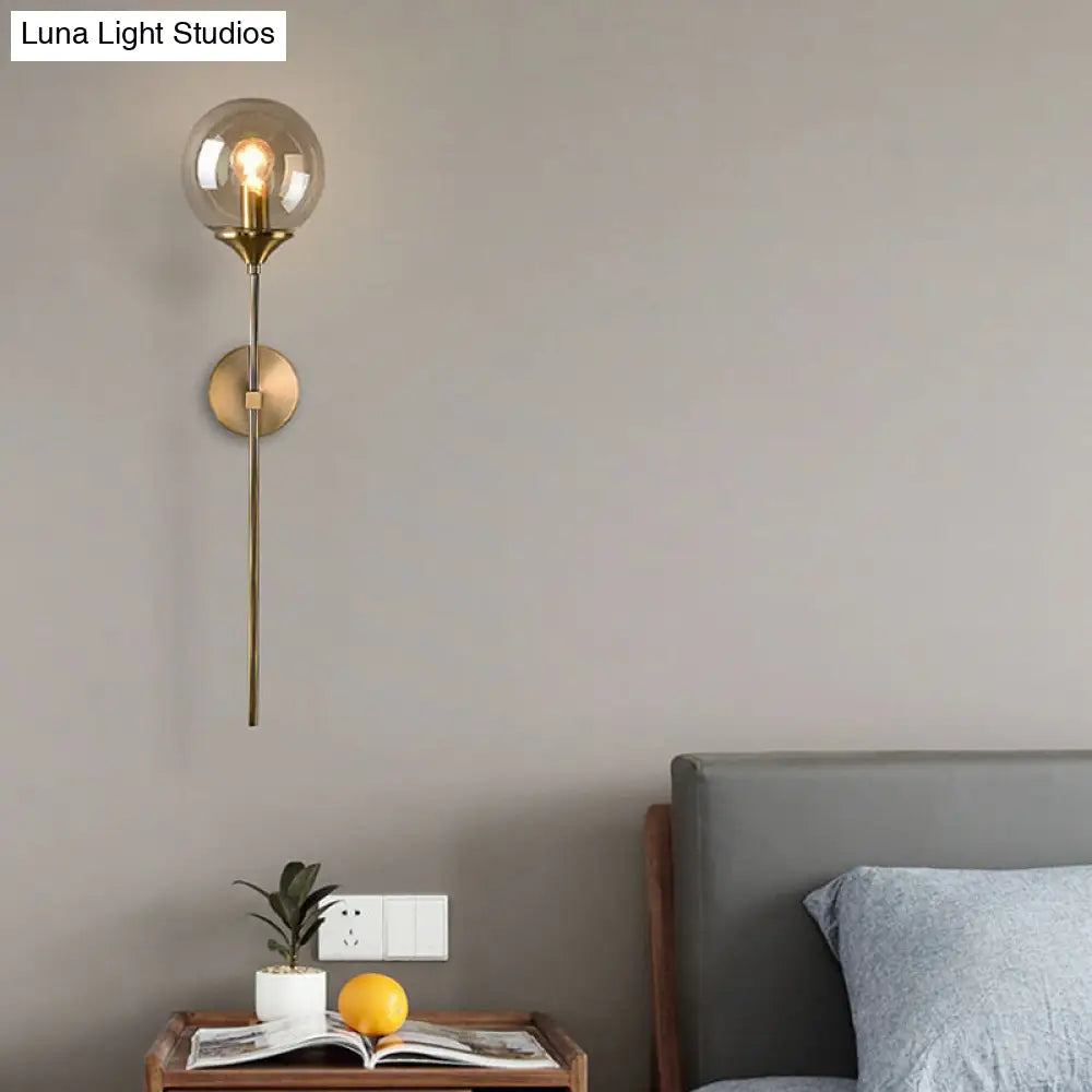 DecorBites™ DecorBites™ Modernist Round Wall Lamp with Clear/Amber/Smoke Gray Glass & Metal Pencil Arm - Bedside Sconce Light Fixture