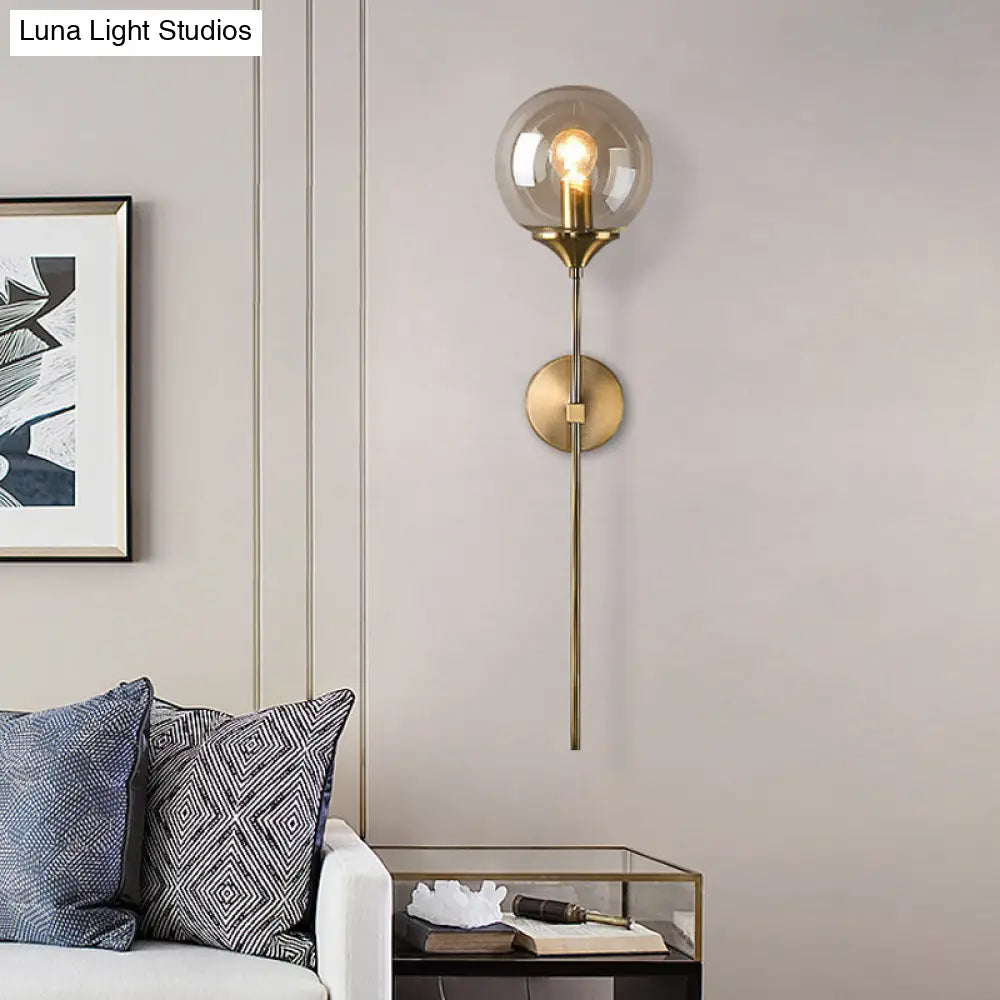 DecorBites™ DecorBites™ Modernist Round Wall Lamp with Clear/Amber/Smoke Gray Glass & Metal Pencil Arm - Bedside Sconce Light Fixture