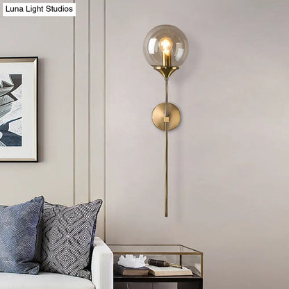 DecorBites™ DecorBites™ Modernist Round Wall Lamp with Clear/Amber/Smoke Gray Glass & Metal Pencil Arm - Bedside Sconce Light Fixture