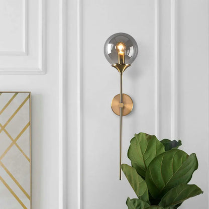 DecorBites™ DecorBites™ Modernist Round Wall Lamp with Clear/Amber/Smoke Gray Glass & Metal Pencil Arm - Bedside Sconce Light Fixture
