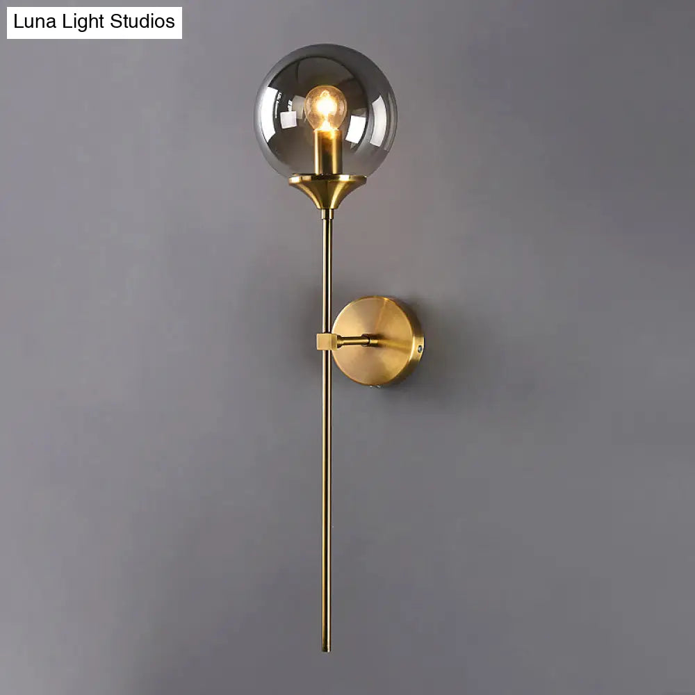 DecorBites™ DecorBites™ Modernist Round Wall Lamp with Clear/Amber/Smoke Gray Glass & Metal Pencil Arm - Bedside Sconce Light Fixture
