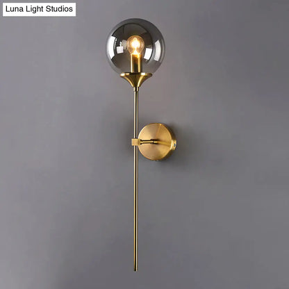 DecorBites™ DecorBites™ Modernist Round Wall Lamp with Clear/Amber/Smoke Gray Glass & Metal Pencil Arm - Bedside Sconce Light Fixture