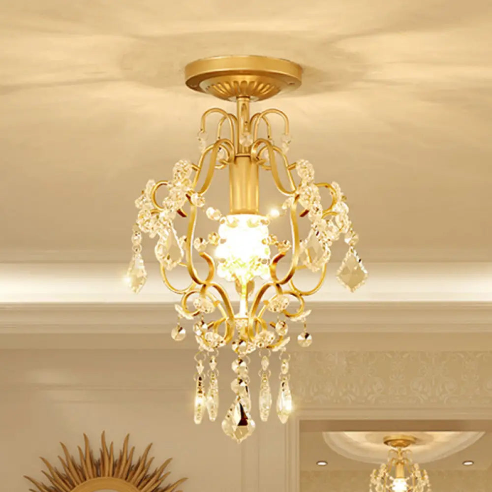DecorBites™ DecorBites™ Modernist Scroll Crystal Flush Mount Lamp with Gold Finish