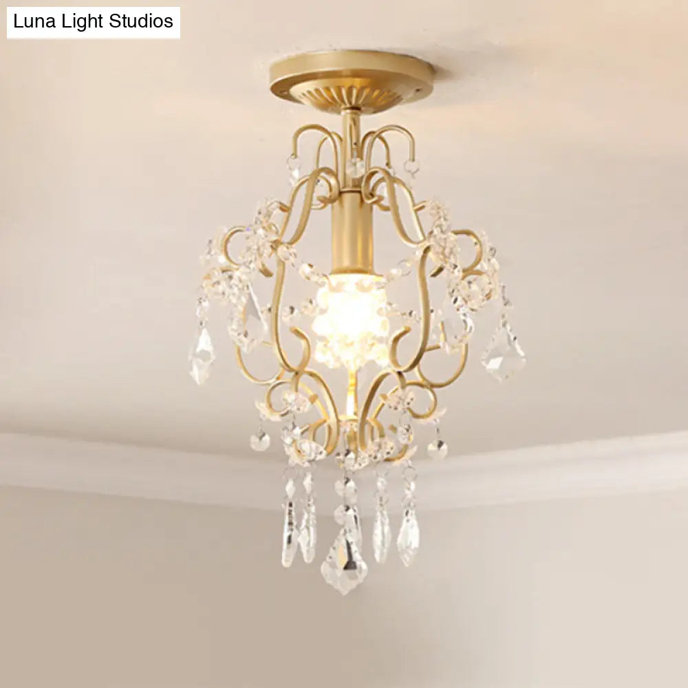DecorBites™ DecorBites™ Modernist Scroll Crystal Flush Mount Lamp with Gold Finish