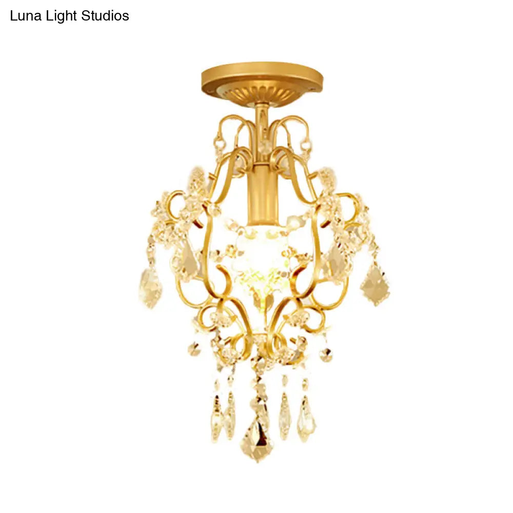 DecorBites™ DecorBites™ Modernist Scroll Crystal Flush Mount Lamp with Gold Finish