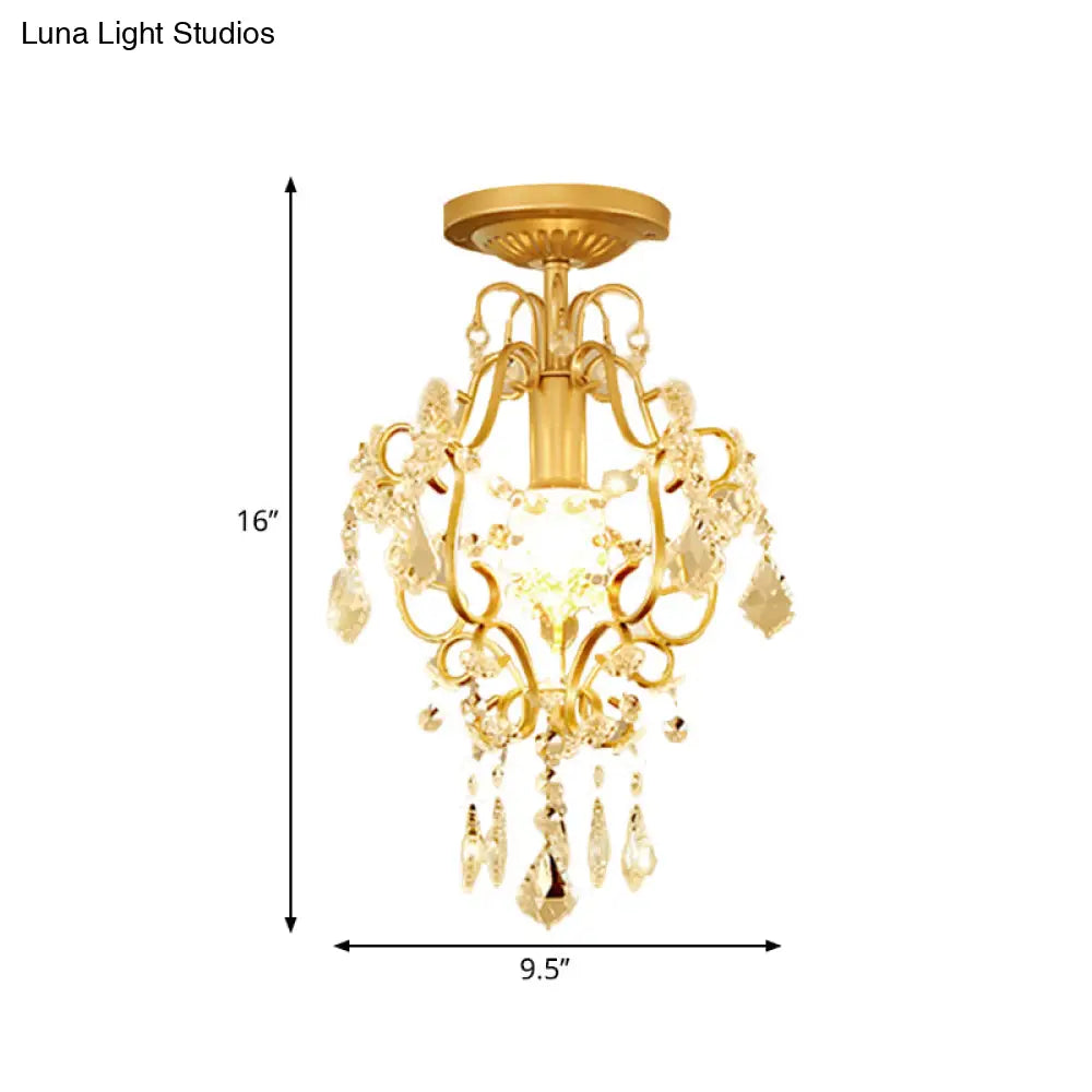 DecorBites™ DecorBites™ Modernist Scroll Crystal Flush Mount Lamp with Gold Finish