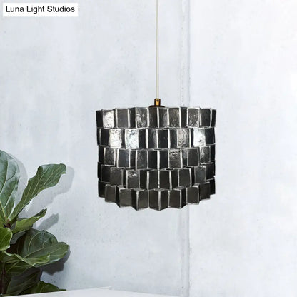 Modernist Shell Pendant Lighting with Black Finish - Sleek Drum Shape, 1 Head Suspension Lamp for Bedroom Ceiling