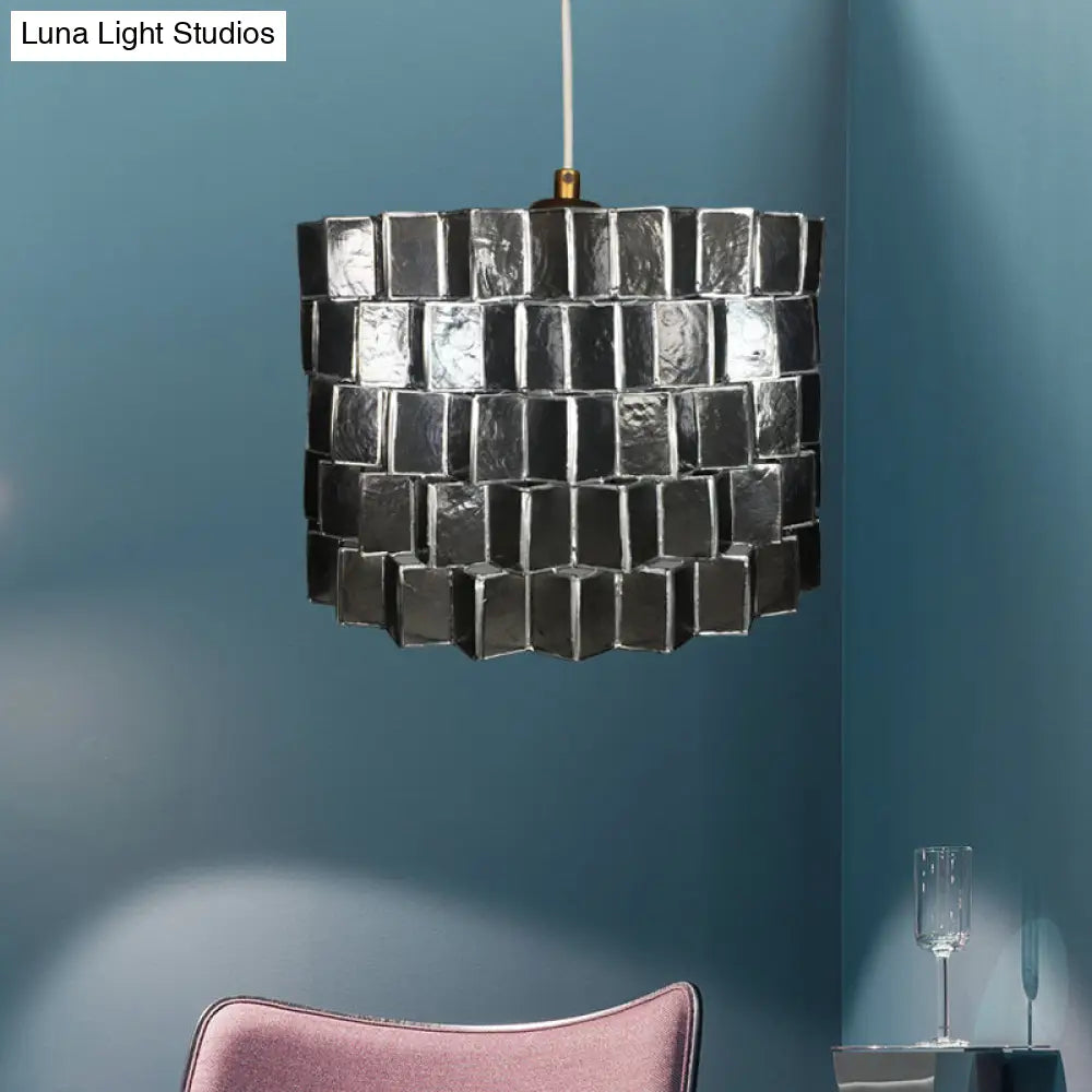 Modernist Shell Pendant Lighting with Black Finish - Sleek Drum Shape, 1 Head Suspension Lamp for Bedroom Ceiling