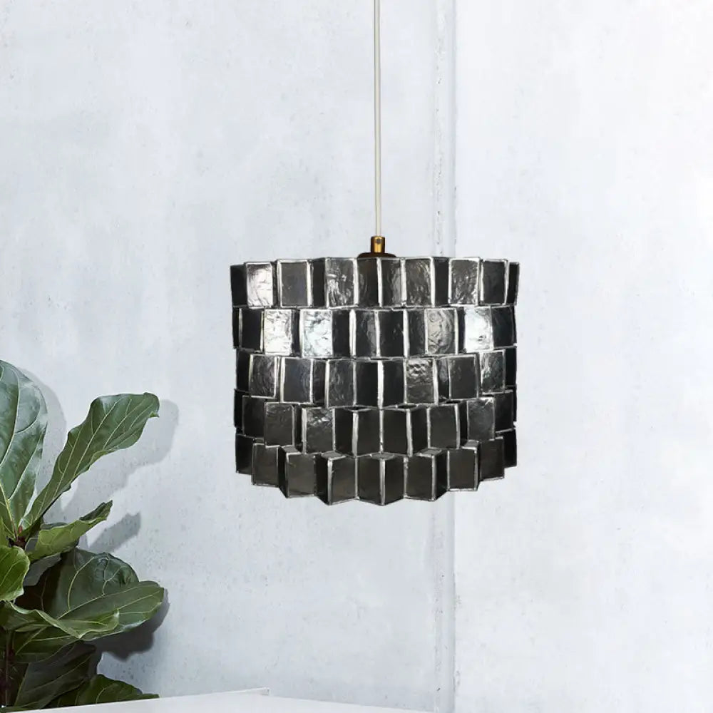 Modernist Shell Pendant Lighting with Black Finish - Sleek Drum Shape, 1 Head Suspension Lamp for Bedroom Ceiling