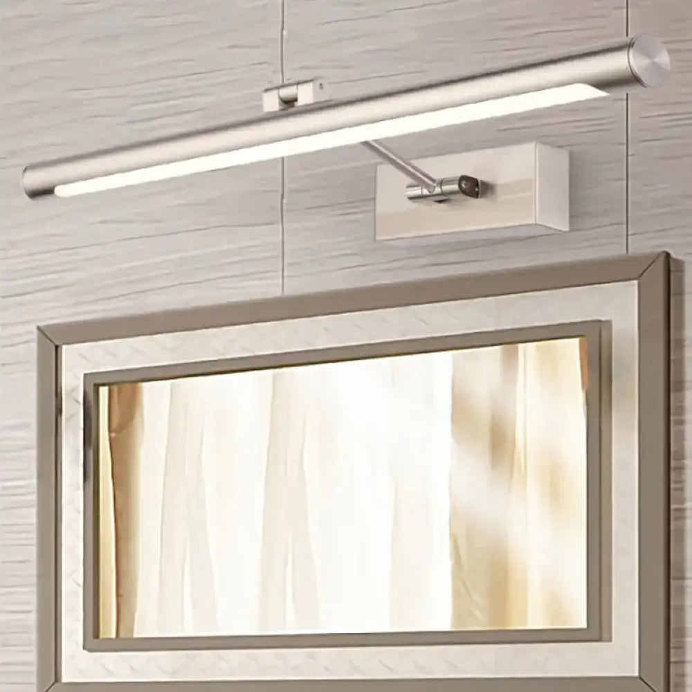 Modernist silver wall lamp with adjustable arm and sleek cylindrical design fixture width 20in bulb base compatible