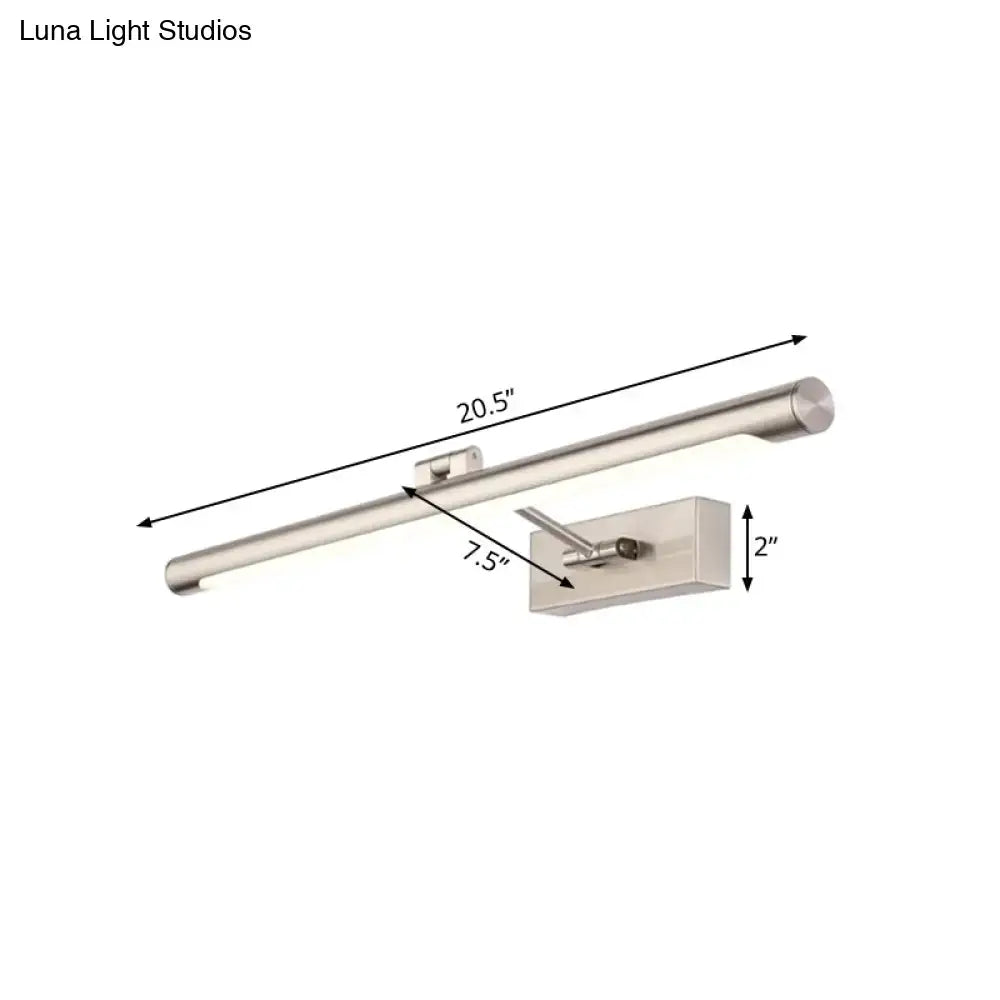 Modernist silver wall lamp in brushed nickel with fixture width 20in and adjustable bulb base for directional lighting