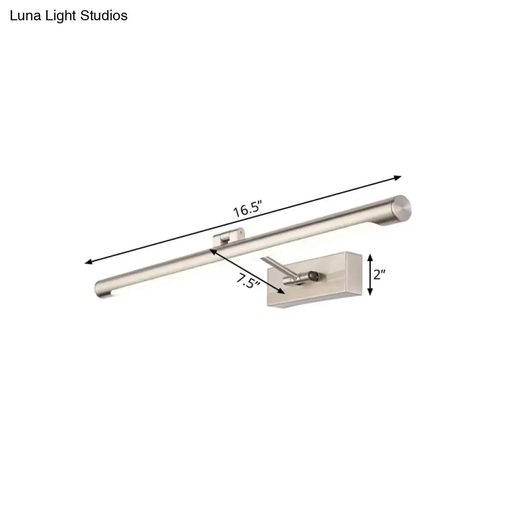 Modernist silver brushed nickel wall lamp with sleek cylindrical design and 20in fixture width bulb base for bedroom use