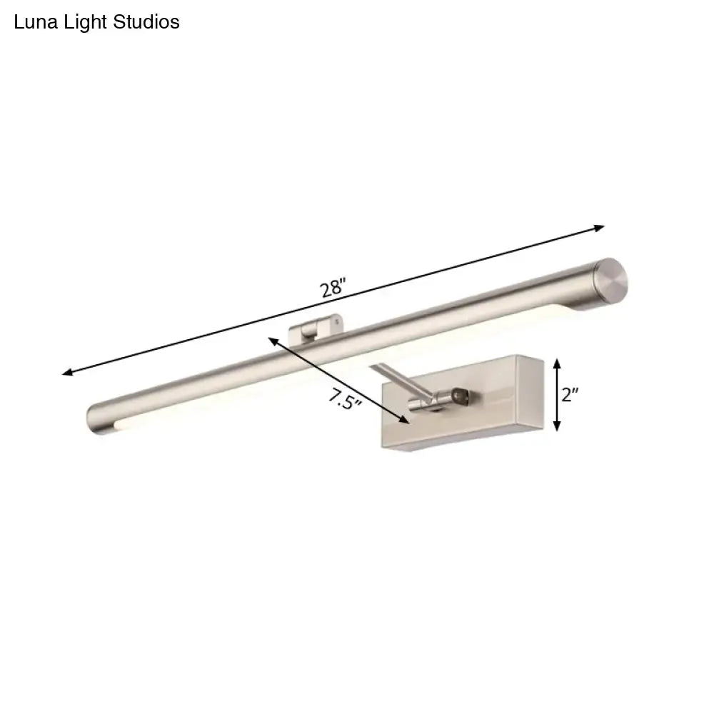 Modernist silver brushed nickel wall lamp with 20in fixture width and integrated led bulb base for bedroom use