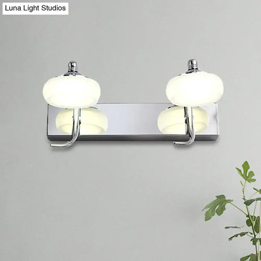 Modernist silver bathroom vanity light wall lamp with chrome finish and frosted acrylic globe shades