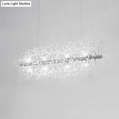 Modern chrome-finished DecorBites metallic branch island pendant light with delicate crystal bead deco accents and embedded lights