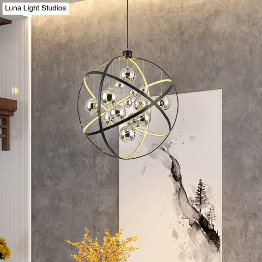 Lámpara colgante LED redonda de cristal ahumado modernista, color negro