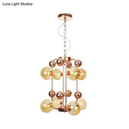 Lámpara de techo colgante modernista de 10 luces en forma de bola, de cristal gris humo/ámbar: elegante lámpara colgante de techo en oro rosa