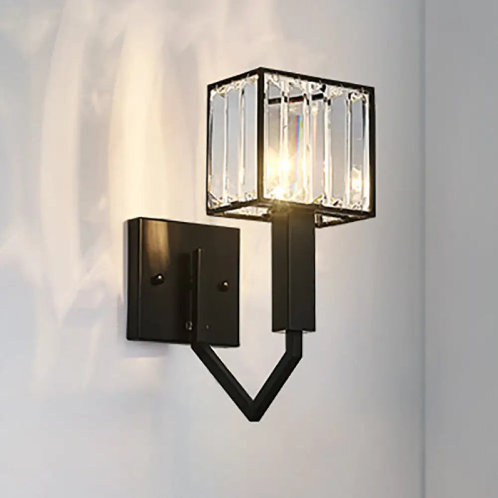 DecorBites™ DecorBites™ Modernist Style Black Wall Lamp with Clear Crystal and Metal Sconce Fixture