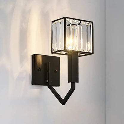 DecorBites™ DecorBites™ Modernist Style Black Wall Lamp with Clear Crystal and Metal Sconce Fixture