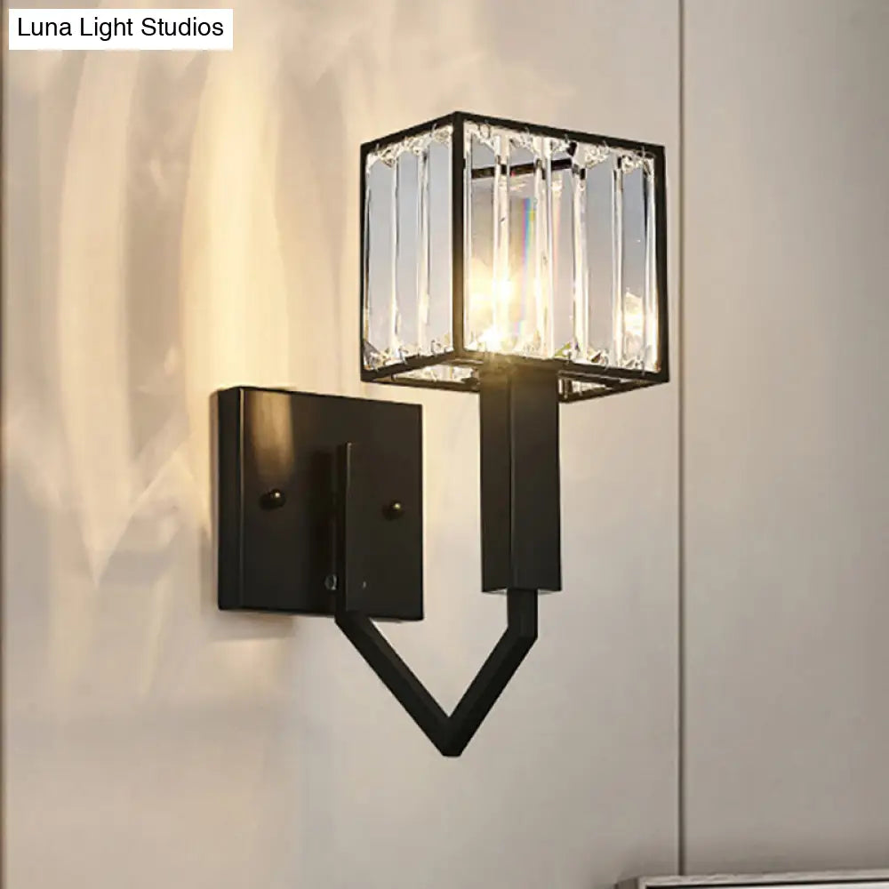 DecorBites™ DecorBites™ Modernist Style Black Wall Lamp with Clear Crystal and Metal Sconce Fixture
