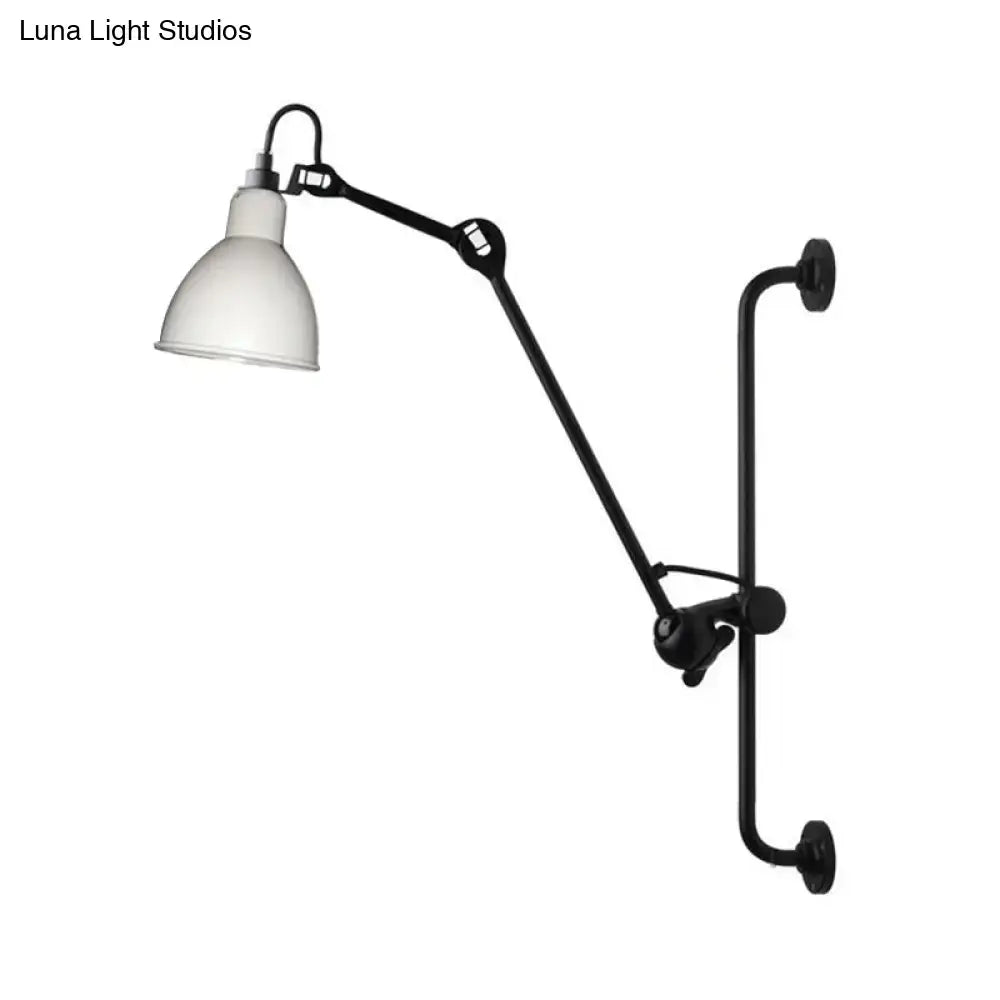 Black white modernist style articulated wall light with white bell-shaped shade for dining room use