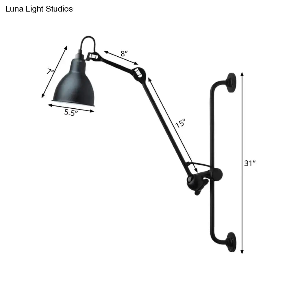 Modernist style black matte wall light with articulated arm and adjustable head for dining room in black and white