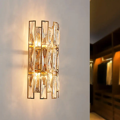 DecorBites™ DecorBites™ Modernist Style Clear Crystal Wall Sconce - Gold Finish, 4 Lights - Corridor Lighting, 11"/17" Wide