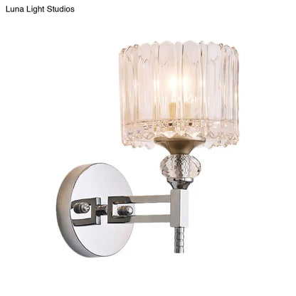 DecorBites™ DecorBites™ Modernist Style Clear Glass Wall Light Sconce with Crystal Deco in Chrome Finish - 1 Bulb Cylindrical Wall Lamp