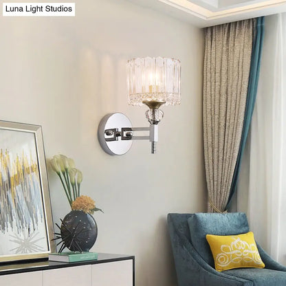 DecorBites™ DecorBites™ Modernist Style Clear Glass Wall Light Sconce with Crystal Deco in Chrome Finish - 1 Bulb Cylindrical Wall Lamp