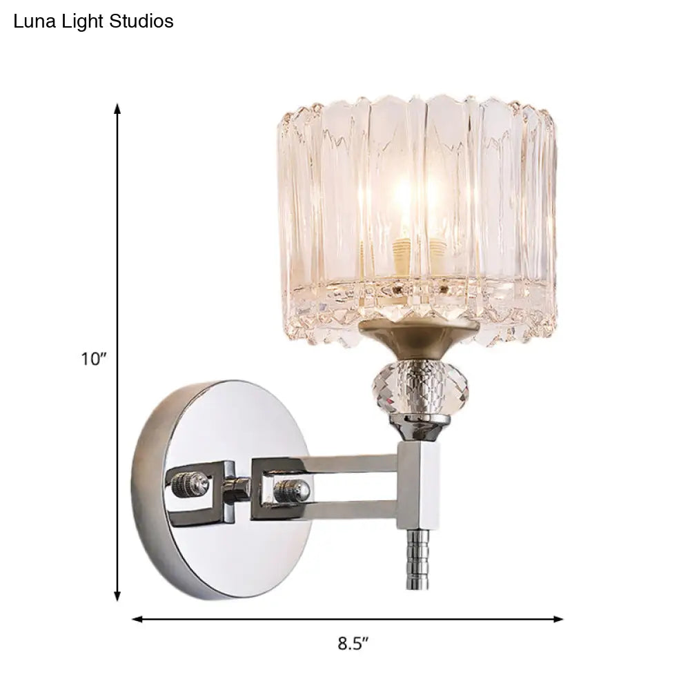 DecorBites™ DecorBites™ Modernist Style Clear Glass Wall Light Sconce with Crystal Deco in Chrome Finish - 1 Bulb Cylindrical Wall Lamp