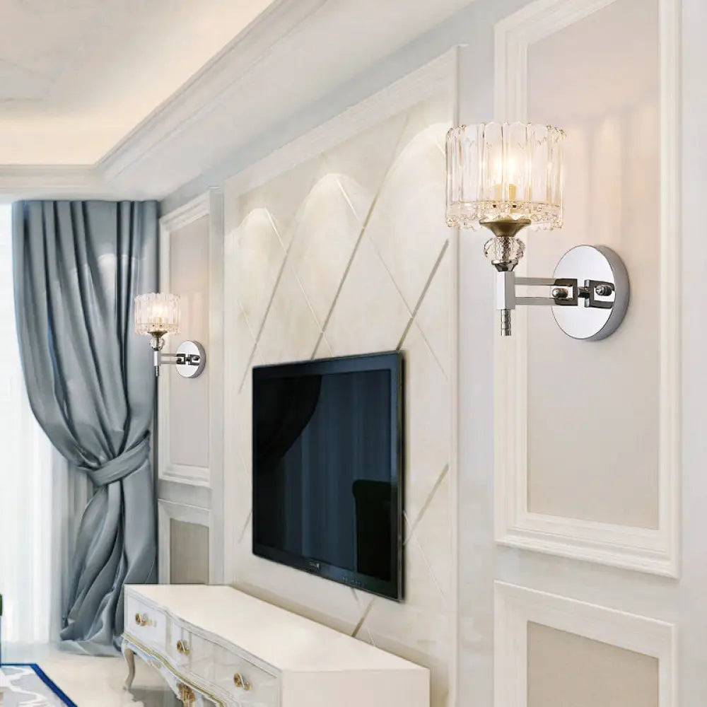 DecorBites™ DecorBites™ Modernist Style Clear Glass Wall Light Sconce with Crystal Deco in Chrome Finish - 1 Bulb Cylindrical Wall Lamp