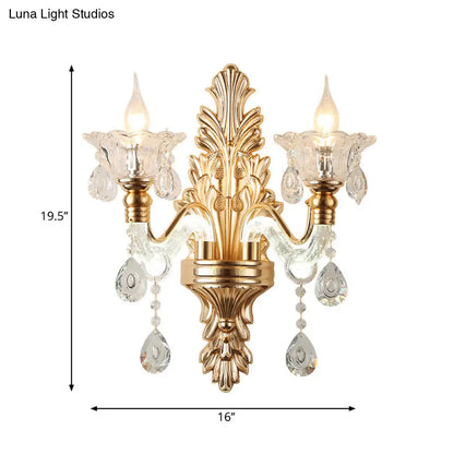 DecorBites™ DecorBites™ Modernist Style Floral Wall Sconce with Clear Crystal 1/2-Light Fixture - Gold Wall Light for Living Room