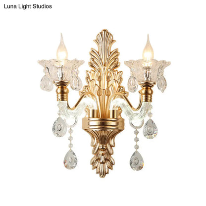 DecorBites™ DecorBites™ Modernist Style Floral Wall Sconce with Clear Crystal 1/2-Light Fixture - Gold Wall Light for Living Room