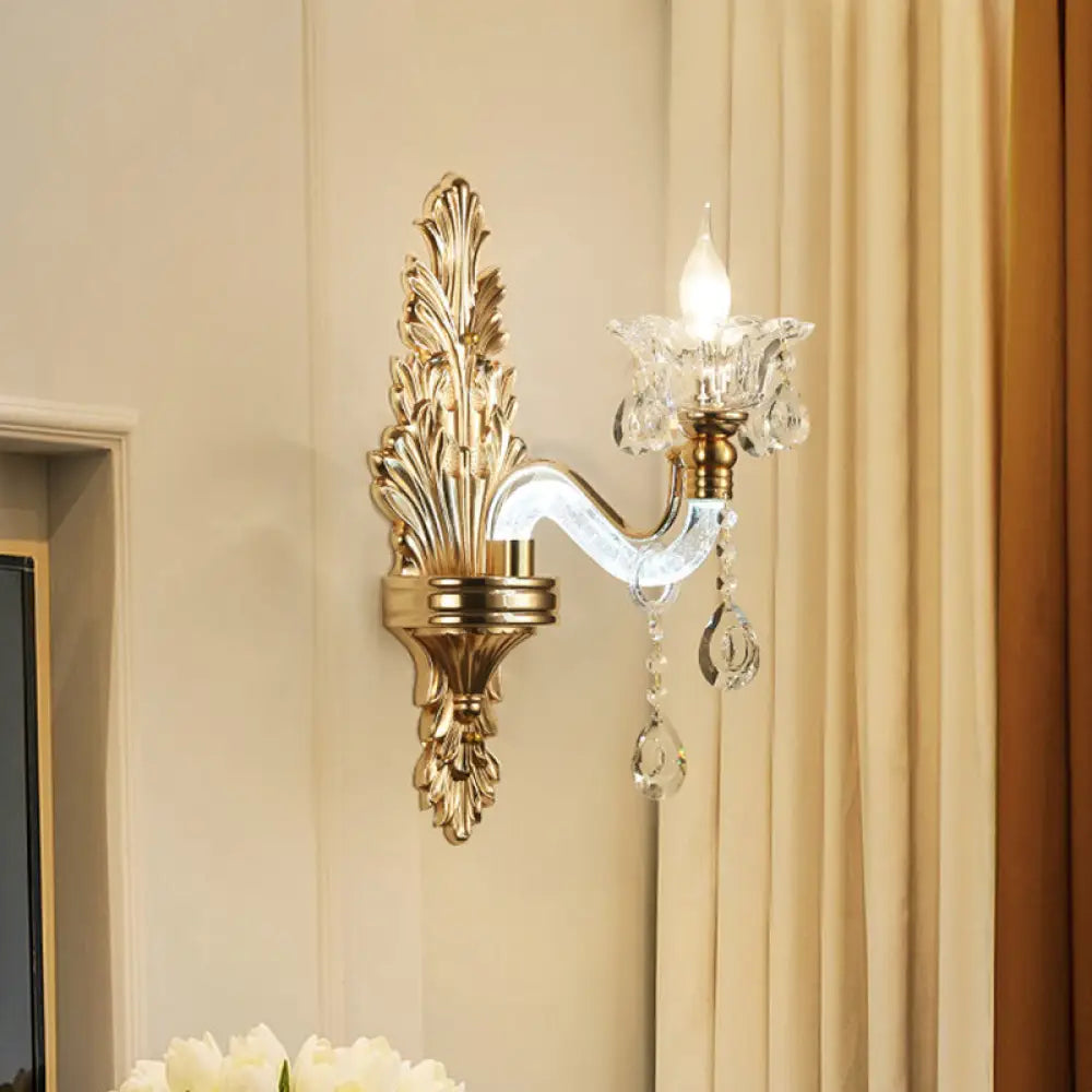 DecorBites™ DecorBites™ Modernist Style Floral Wall Sconce with Clear Crystal 1/2-Light Fixture - Gold Wall Light for Living Room