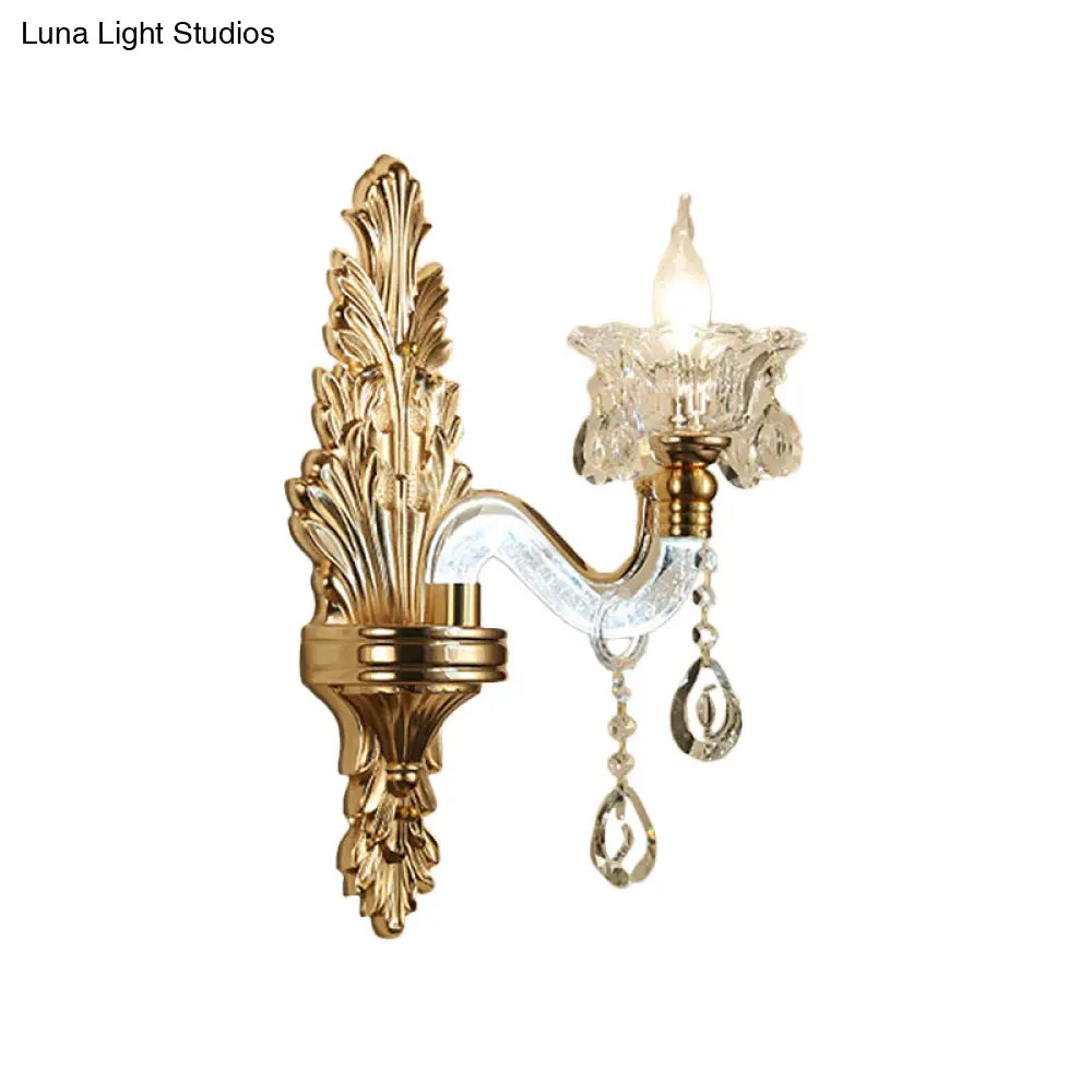 DecorBites™ DecorBites™ Modernist Style Floral Wall Sconce with Clear Crystal 1/2-Light Fixture - Gold Wall Light for Living Room