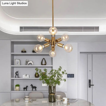 Lámpara de araña de metal de estilo modernista con 6 luces colgantes doradas para comedor