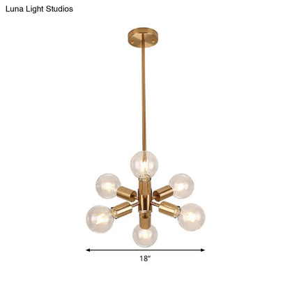 Lámpara de araña de metal de estilo modernista con 6 luces colgantes doradas para comedor