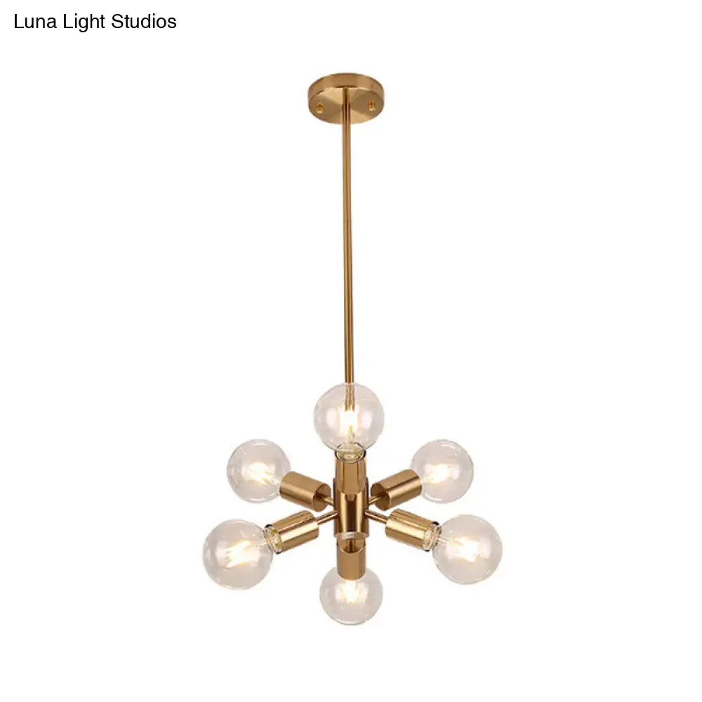 Lámpara de araña de metal de estilo modernista con 6 luces colgantes doradas para comedor
