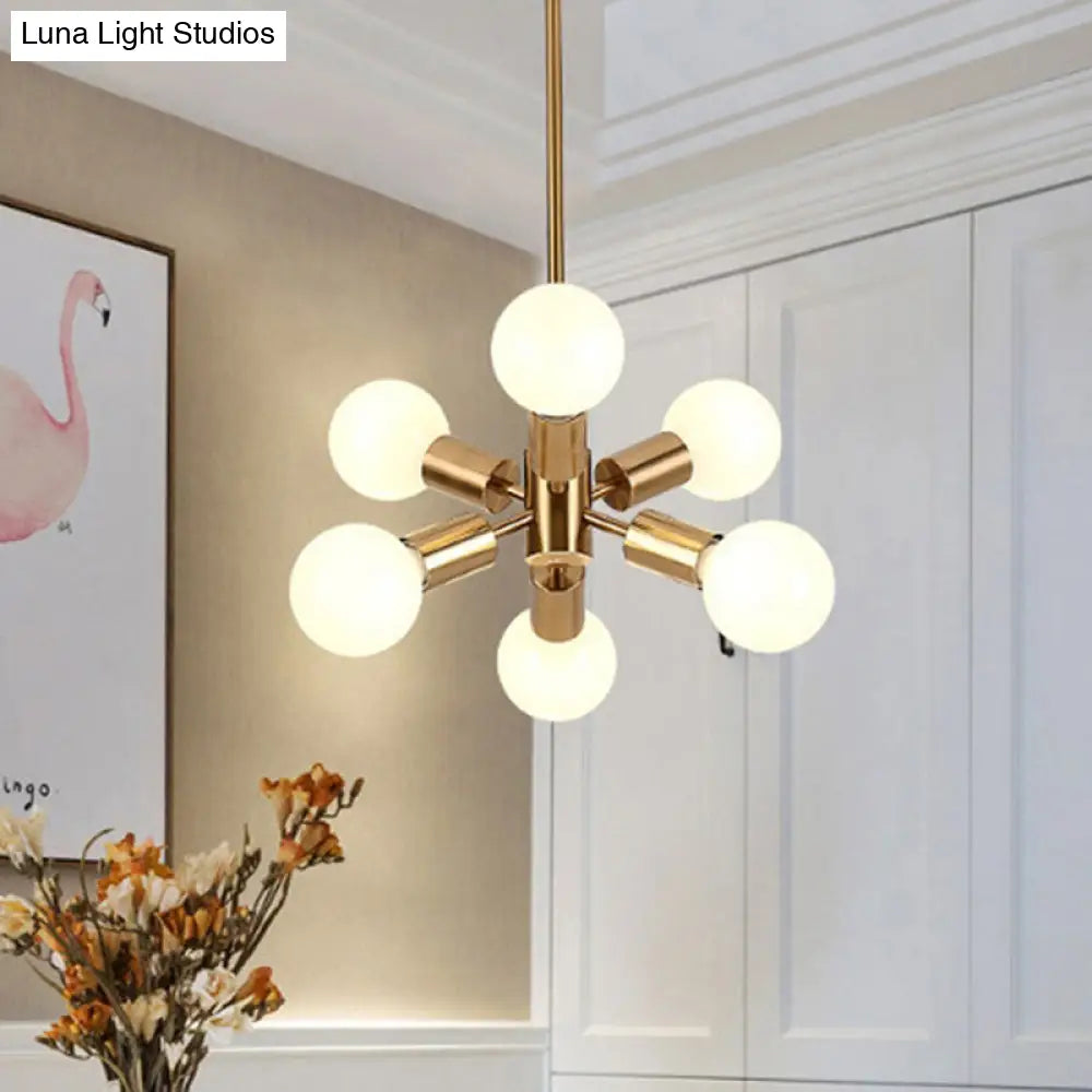 Lámpara de araña de metal de estilo modernista con 6 luces colgantes doradas para comedor