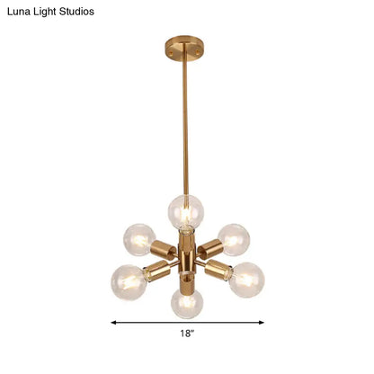 Lámpara de araña de metal de estilo modernista con 6 luces colgantes doradas para comedor