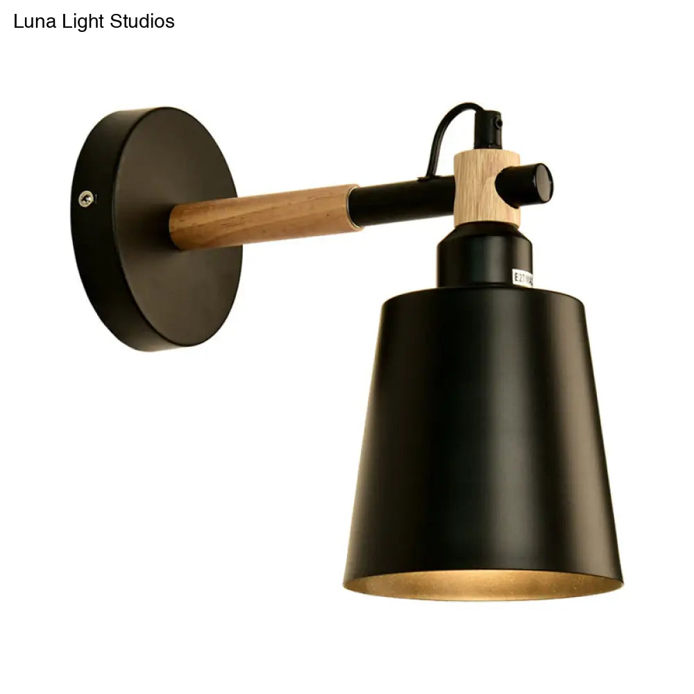 DecorBites™ DecorBites™ Modernist Style Wooden Joint Wall Sconce Fixture - Black Cylindrical Light for Bedroom