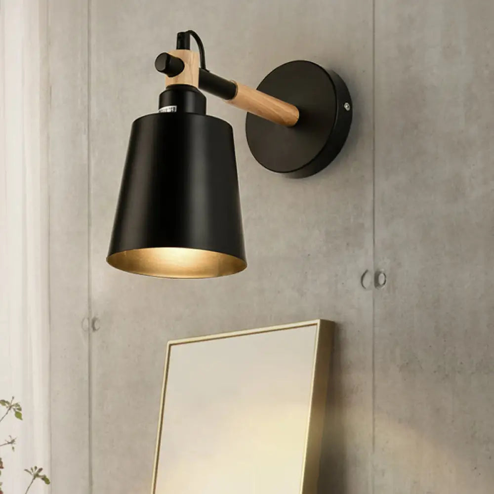 DecorBites™ DecorBites™ Modernist Style Wooden Joint Wall Sconce Fixture - Black Cylindrical Light for Bedroom