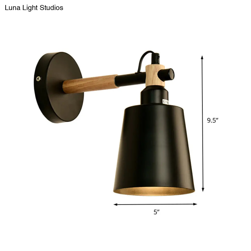 DecorBites™ DecorBites™ Modernist Style Wooden Joint Wall Sconce Fixture - Black Cylindrical Light for Bedroom