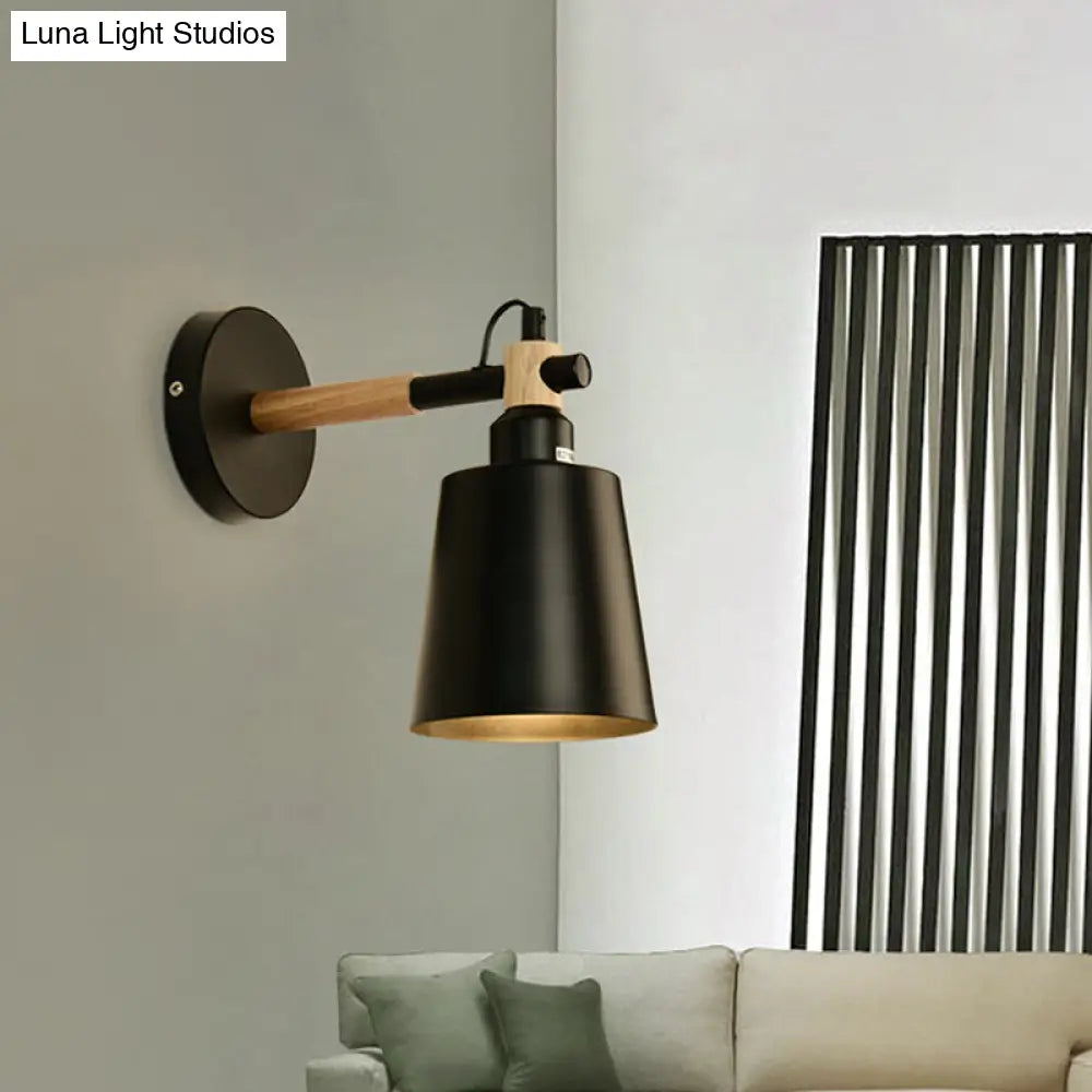 DecorBites™ DecorBites™ Modernist Style Wooden Joint Wall Sconce Fixture - Black Cylindrical Light for Bedroom